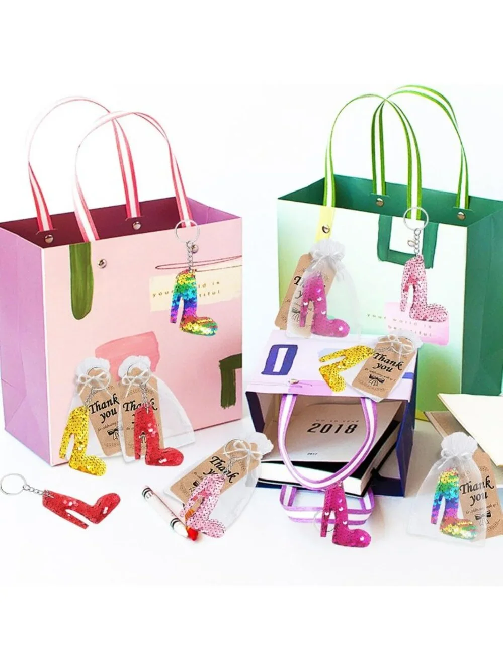 25 Pack Double-Deck Flip Sequin High Heel Keychains - Party Favors & Goodie Bag